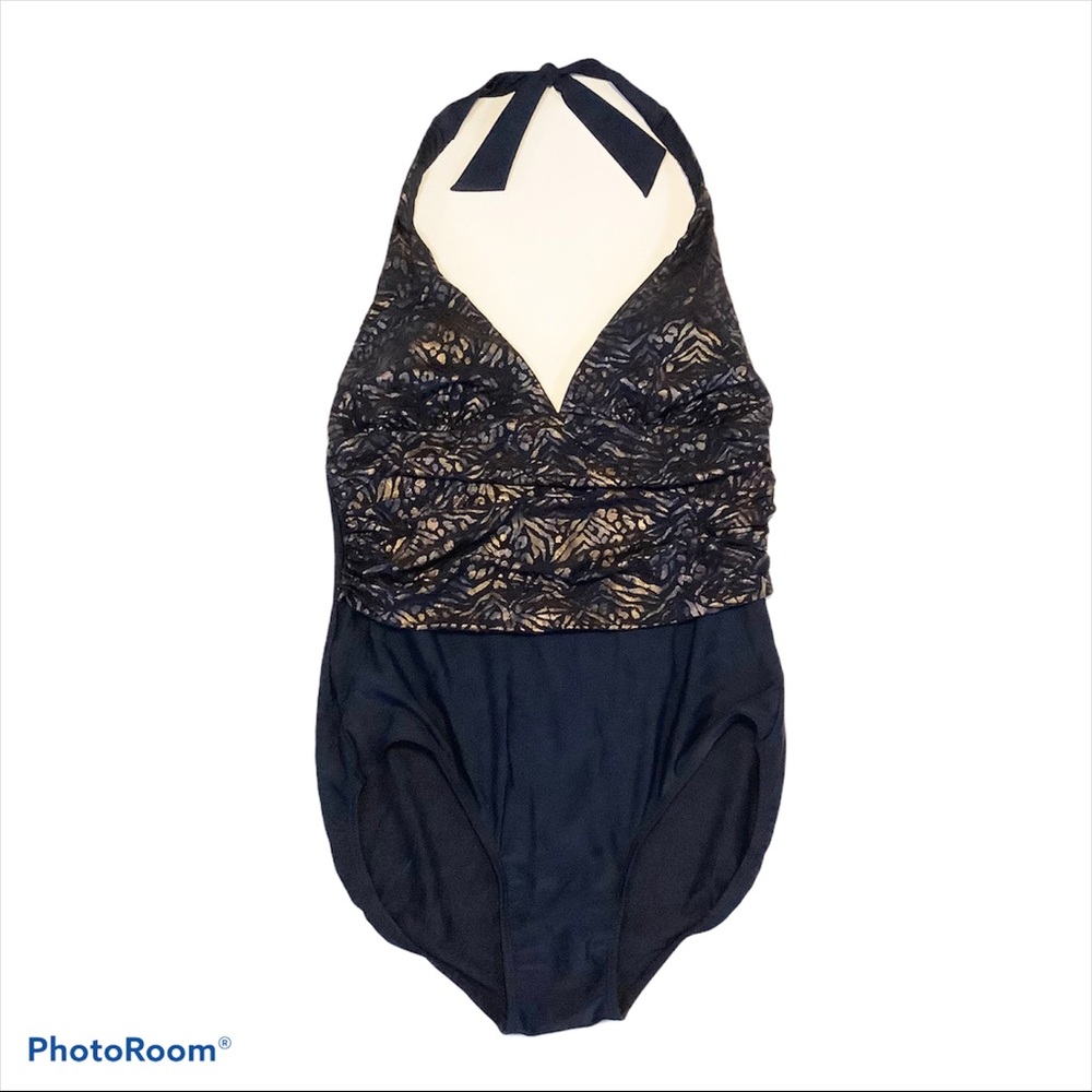 NEW Catalina Metallic Animal Print Halter Swimsuit - 12